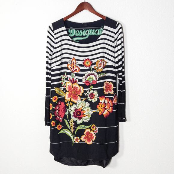 Desigual Women’s Dress M Boho Statement Floral Mixed Print Eclectic Streetwear - Picture 1 of 11